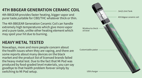 یکبار مصرف Vape Pod CBD/THC Oil Fashionable BBTANK Mi POD 350mAh باتری سرامیک سیم پیچ Pod Vape